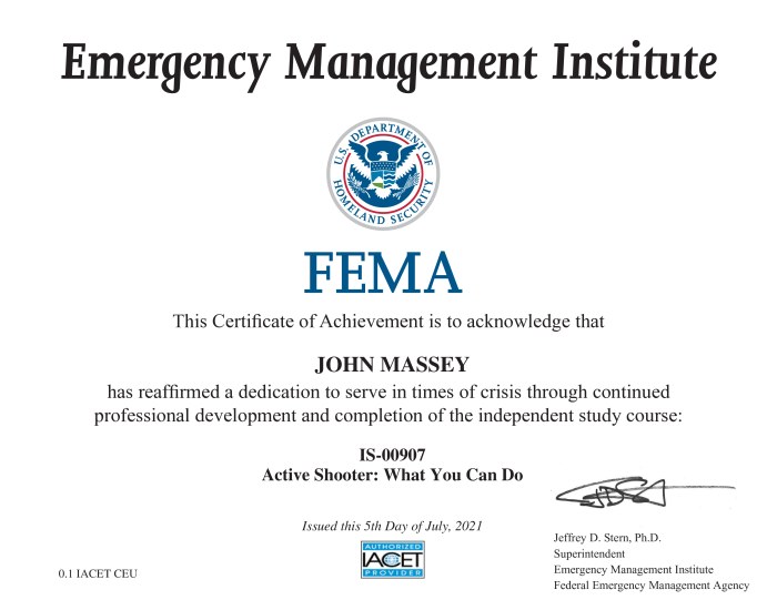 Active Shooter What You Can Do Certificate